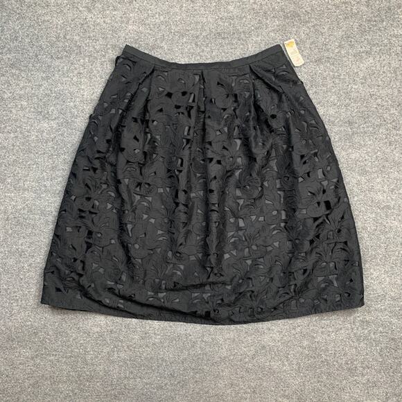 Talbots Skirt Women 14 P Petite Black Pure Silk Cut Out Floral Lasercut Side Zip - Picture 2 of 14